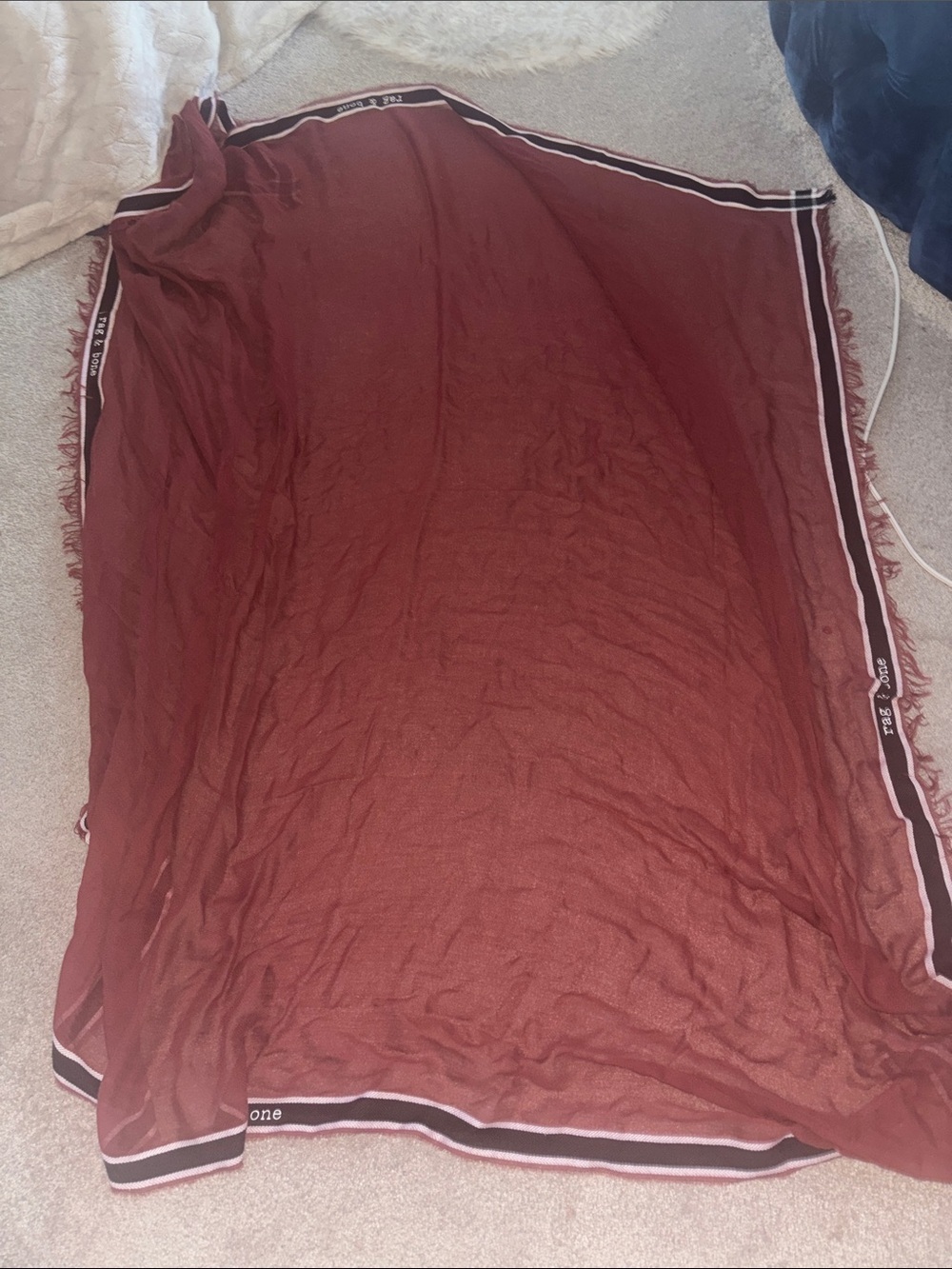 rag & bone Burgundy Fringe Trim Scarf